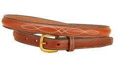 Tory Leather 3/4" Fancy-Stitched Belt with Brass Buckle